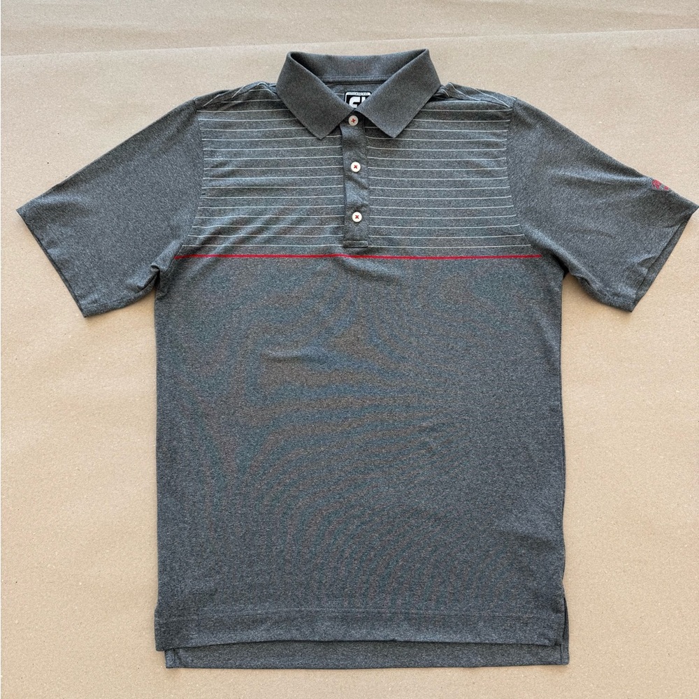 FootJoy — Athletic Fit Men's Gray Polo Golf Shirt with Red Accent — Size M